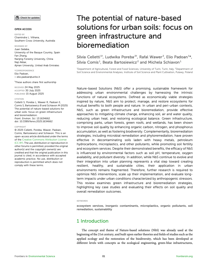 Image for The potential of nature-based solutions for urban soils: focus on green infrastructure and bioremediation   